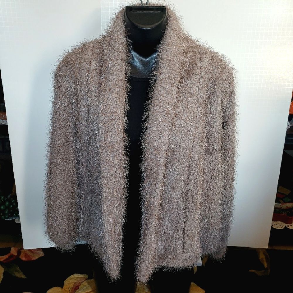 Jack Faux Fur Jacket Cardigan Size Women M Unique Vintage Chic Gray Shiny